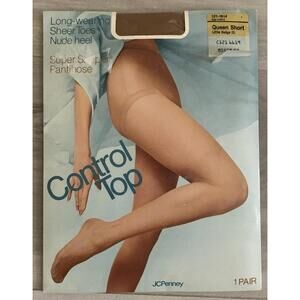 VINTAGE 90s JCPenny Control Top Super Shaper Pantyhose Queen Short Little Beige